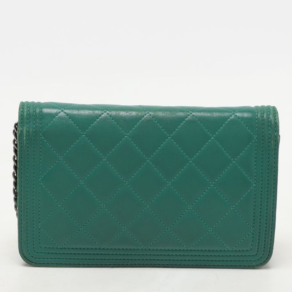 Chanel Green Quilted Leather Boy Wallet On Chain - Picture 4 of 7
